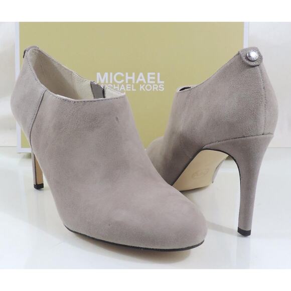 Michael Kors Sammy Ankle Zip Booties Heels Pearl Grey Suede - Picture 2 of 9